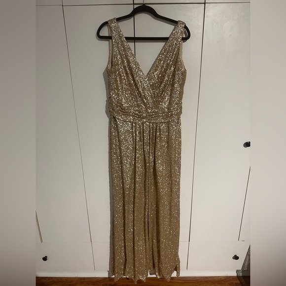 SORELLA VITA Plus Size Long Gold Sequinned Formal Gown With Straps. - Picture 3 of 6